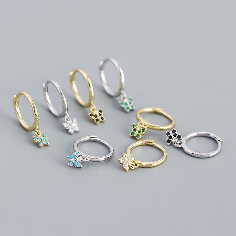 Mini CZ Flying Butterfly 925 Sterling Silver Hoop Earrings
