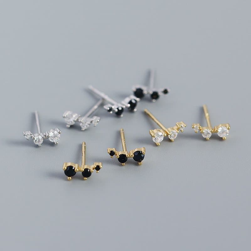Geometric CZ Lines 925 Sterling Silver Stud Earrings