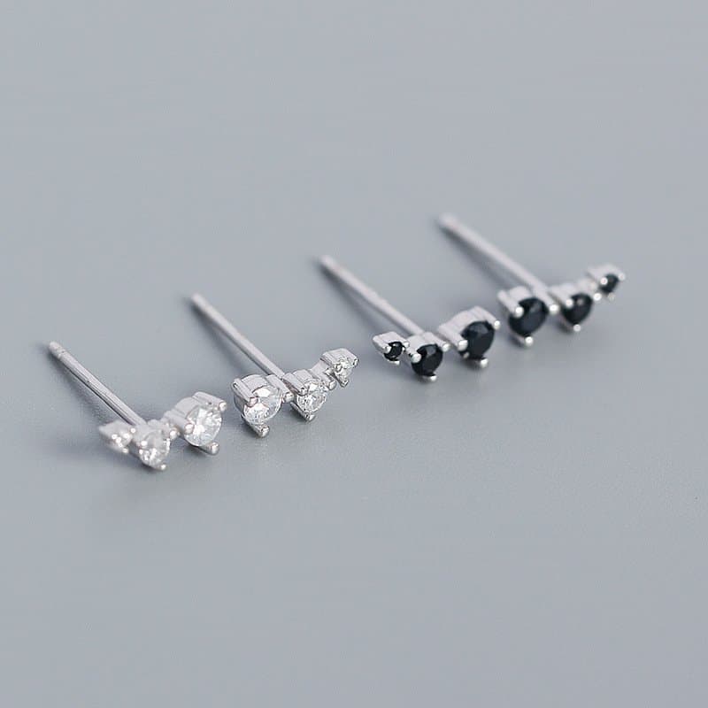 Geometric CZ Lines 925 Sterling Silver Stud Earrings