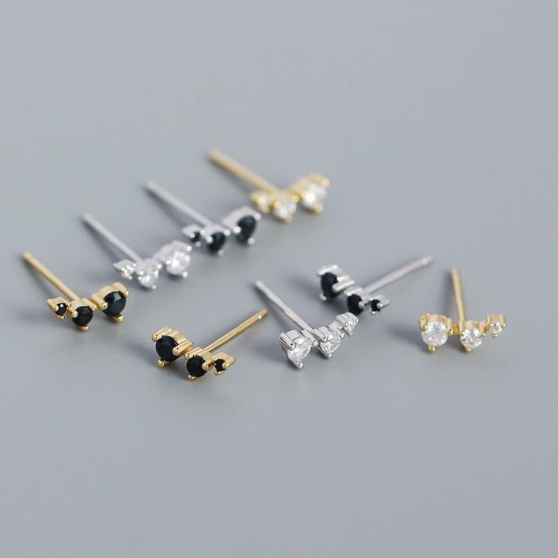 Geometric CZ Lines 925 Sterling Silver Stud Earrings