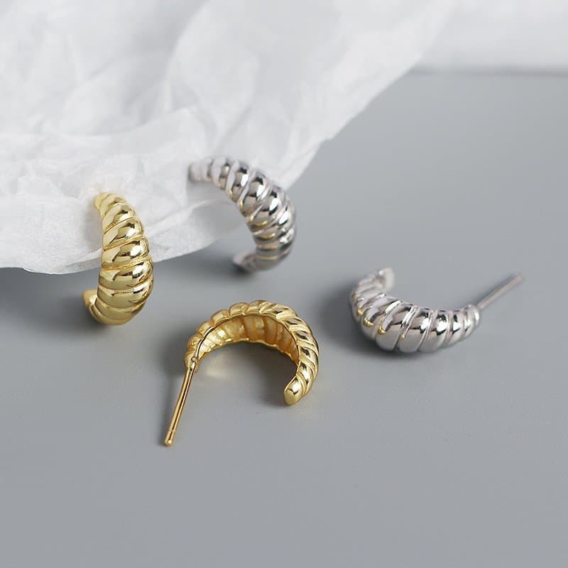 Twisted OX Horn 925 Sterling Silver Stud Earrings