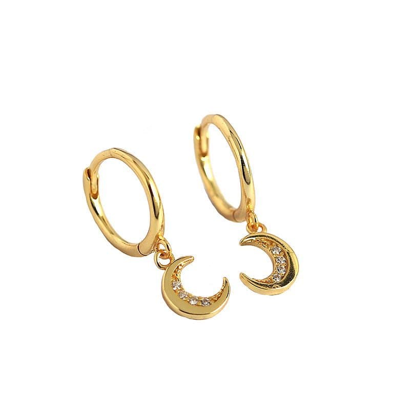 CZ Crescent Moon 925 Sterling Silver Hoop Earrings