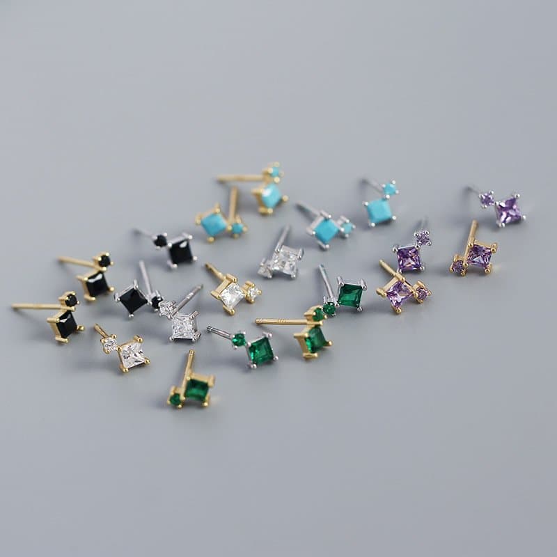 Geometric Mini Square 925 Sterling Silver Stud Earrings