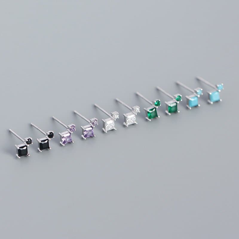 Geometric Mini Square 925 Sterling Silver Stud Earrings