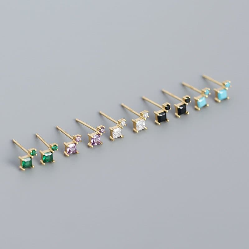 Geometric Mini Square 925 Sterling Silver Stud Earrings