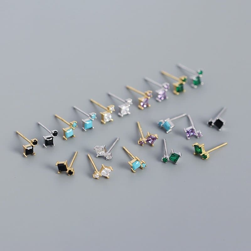 Geometric Mini Square 925 Sterling Silver Stud Earrings