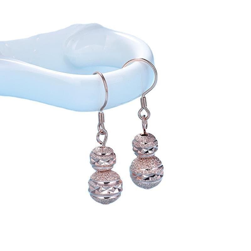 Round Frosting Beads 925 Sterling Silver Dangling Earrings