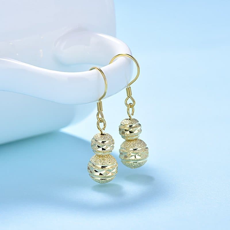Round Frosting Beads 925 Sterling Silver Dangling Earrings