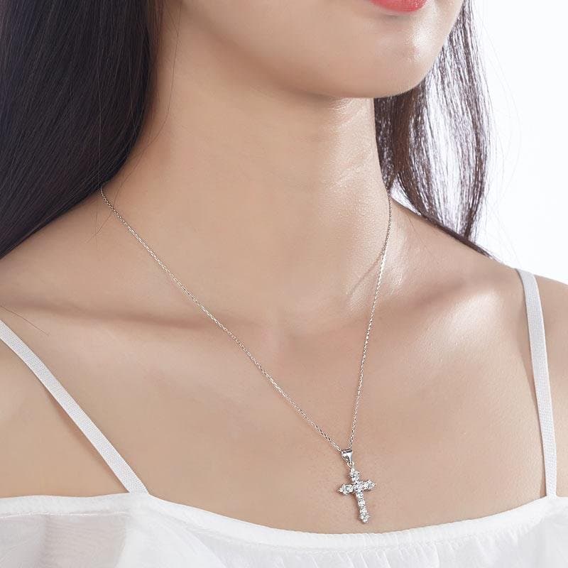 Round Cut Created Diamond Cross Pendant Necklace