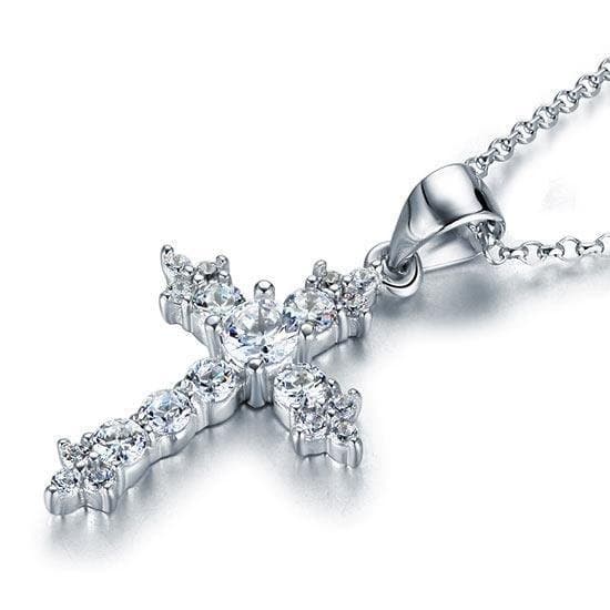 Round Cut Created Diamond Cross Pendant Necklace