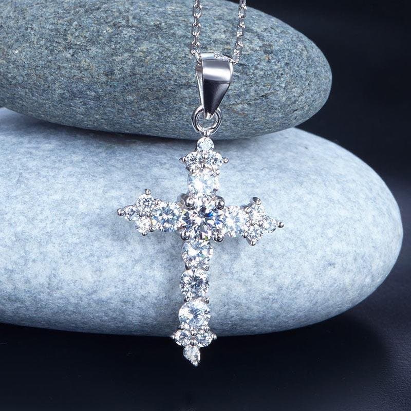Round Cut Created Diamond Cross Pendant Necklace