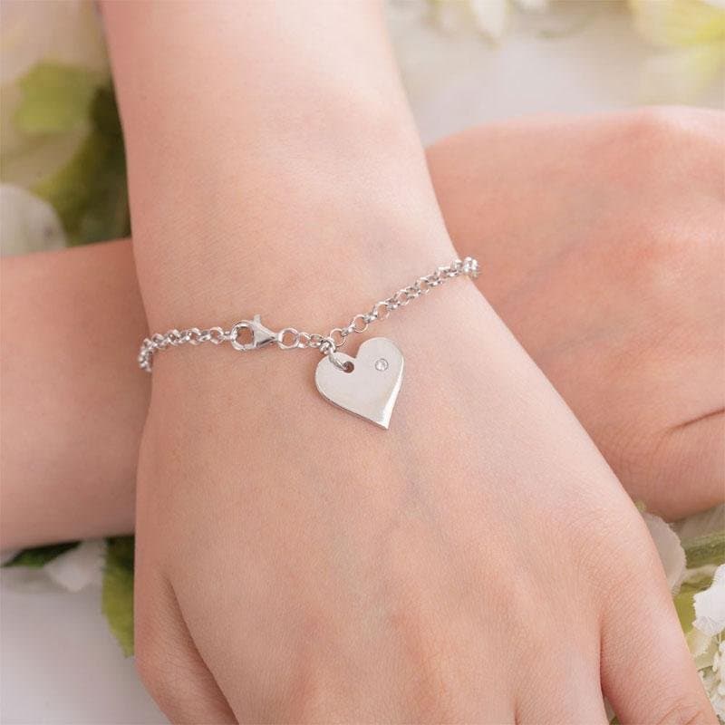 Solid Sterling Silver Bracelet Dangle Heart