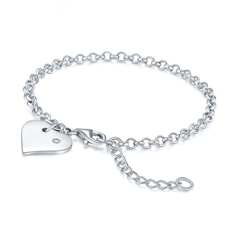 Solid Sterling Silver Bracelet Dangle Heart
