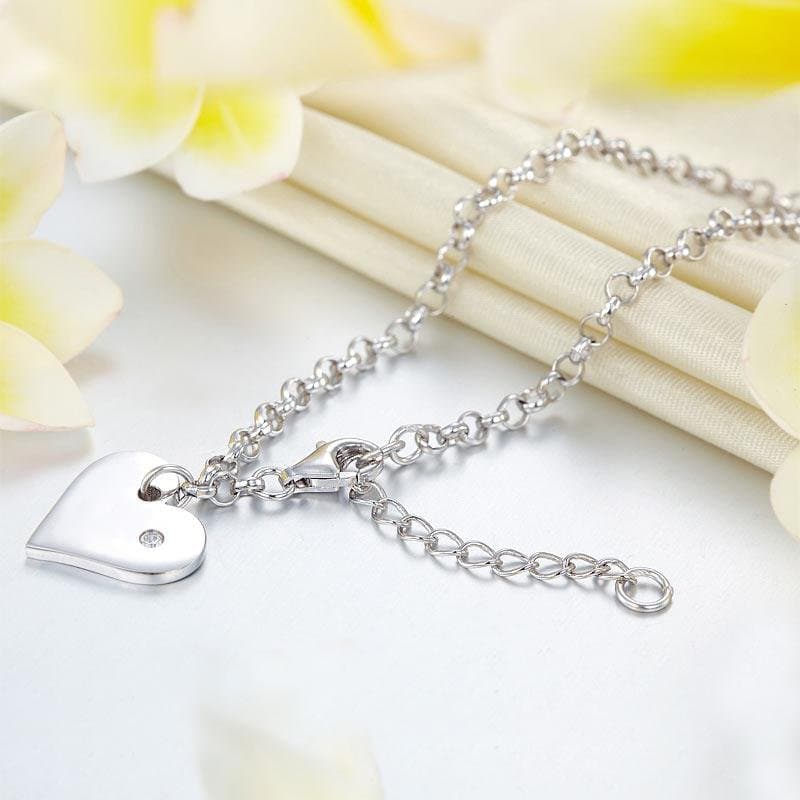 Solid Sterling Silver Bracelet Dangle Heart