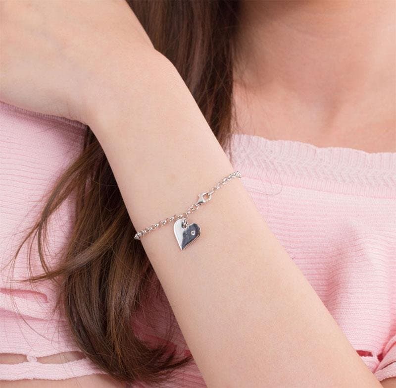 Solid Sterling Silver Bracelet Dangle Heart