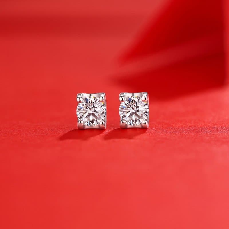 Four Claw Moissanite CZ 925 Sterling Silver Stud Earrings