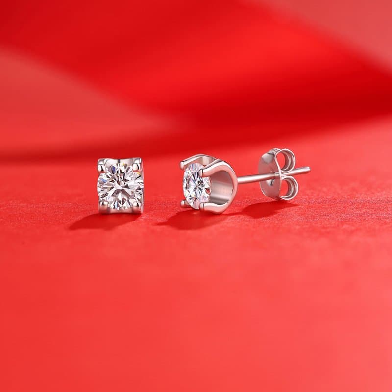 Four Claw Moissanite CZ 925 Sterling Silver Stud Earrings