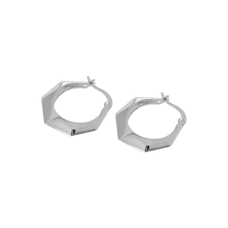 Geometric Hollow Hexagon 925 Sterling Silver Hoop Earrings