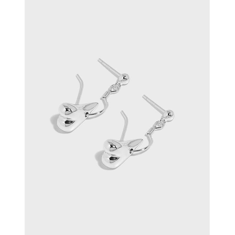 Irregular Dropping Heart 925 Sterling Silver Dangling Earrings