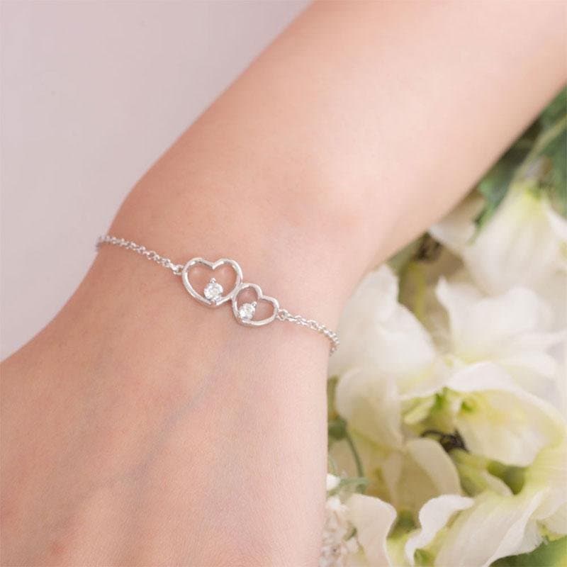 Solid Sterling Silver Bracelet Double Heart