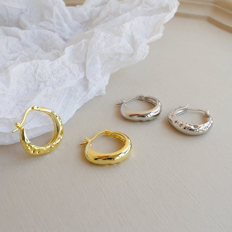 Geometric Irregular Circle 925 Sterling Silver Hoop Earrings
