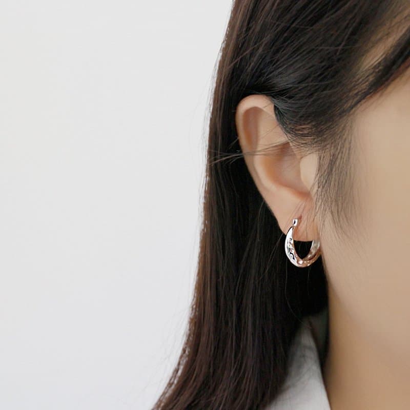 Geometric Irregular Circle 925 Sterling Silver Hoop Earrings