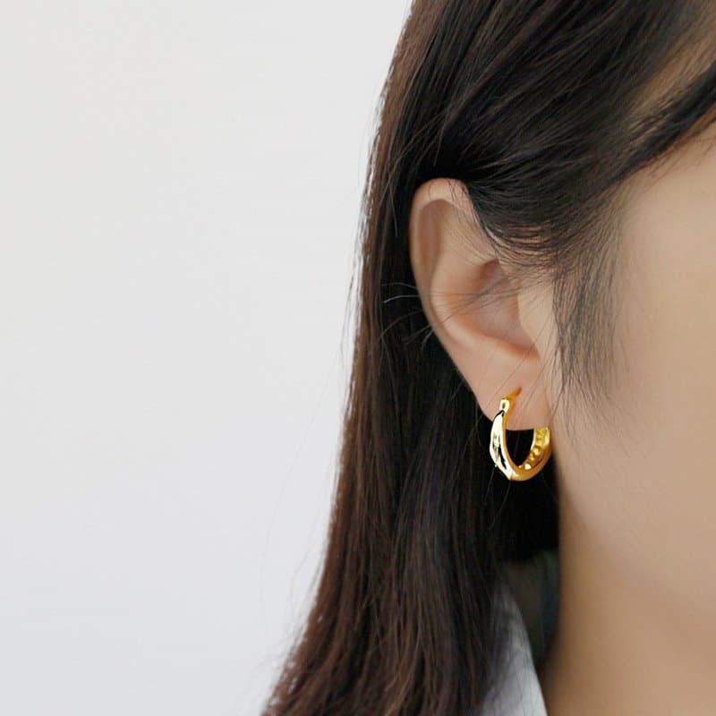 Geometric Irregular Circle 925 Sterling Silver Hoop Earrings
