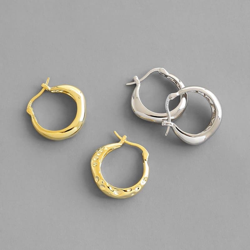 Geometric Irregular Circle 925 Sterling Silver Hoop Earrings