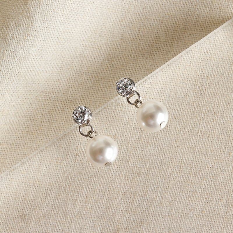 Round Shell Pearls CZ 925 Sterling Silver Stud Earrings