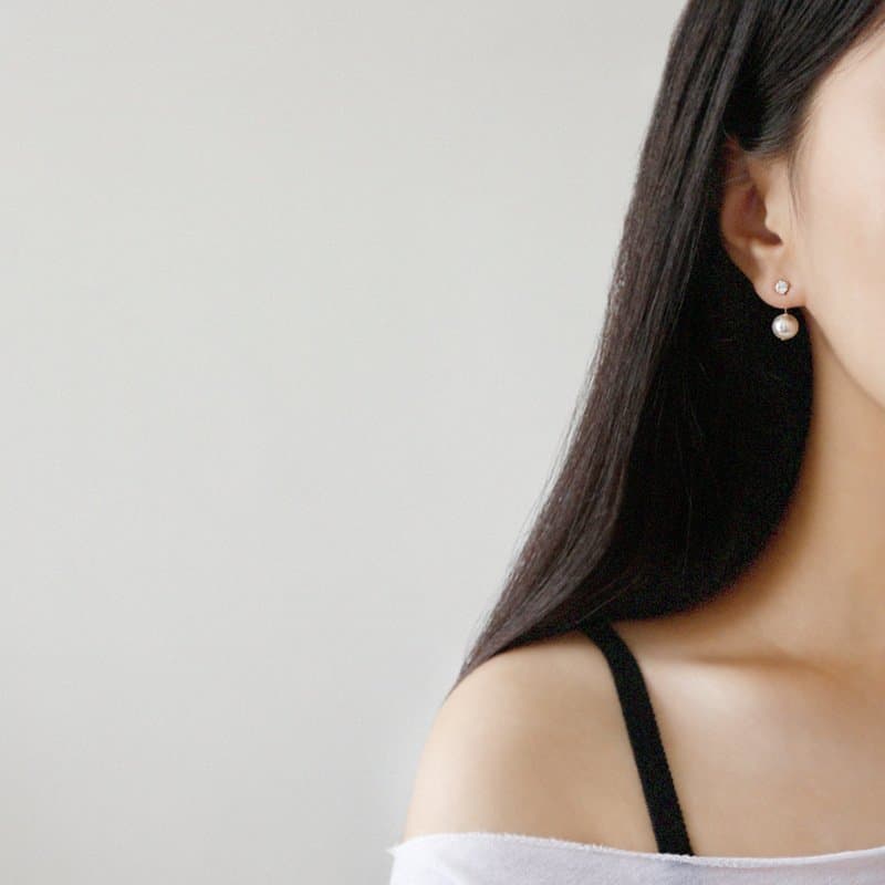 Round Shell Pearls CZ 925 Sterling Silver Stud Earrings