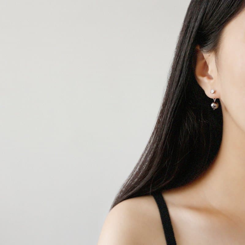 Round Shell Pearls CZ 925 Sterling Silver Stud Earrings
