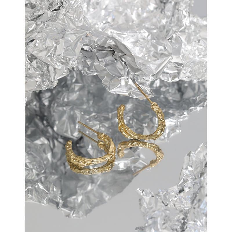 Geometric Irregular C Shape 925 Sterling Silver Stud Earrings