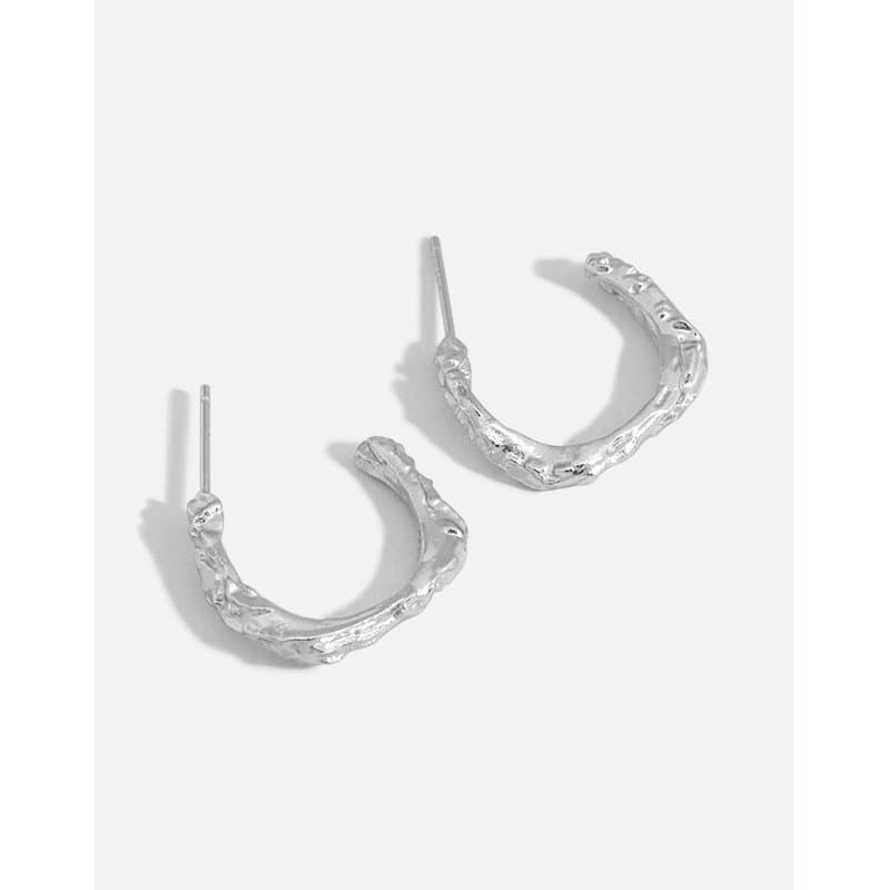 Geometric Irregular C Shape 925 Sterling Silver Stud Earrings