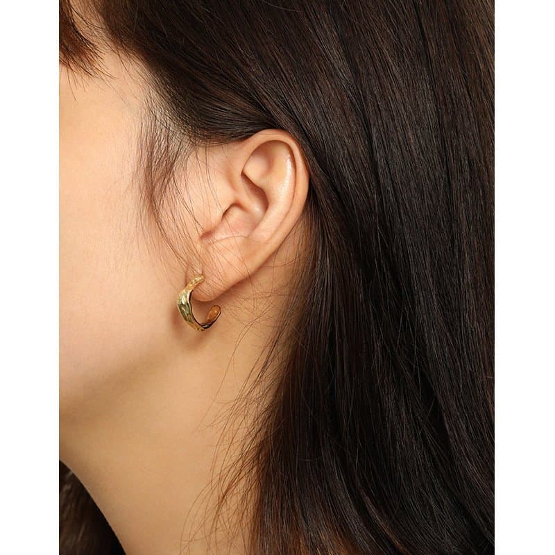 Geometric Irregular C Shape 925 Sterling Silver Stud Earrings
