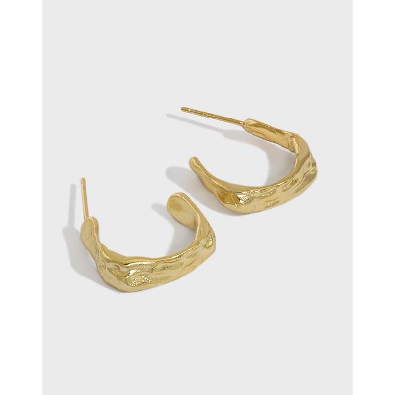 Geometric Irregular C Shape 925 Sterling Silver Stud Earrings