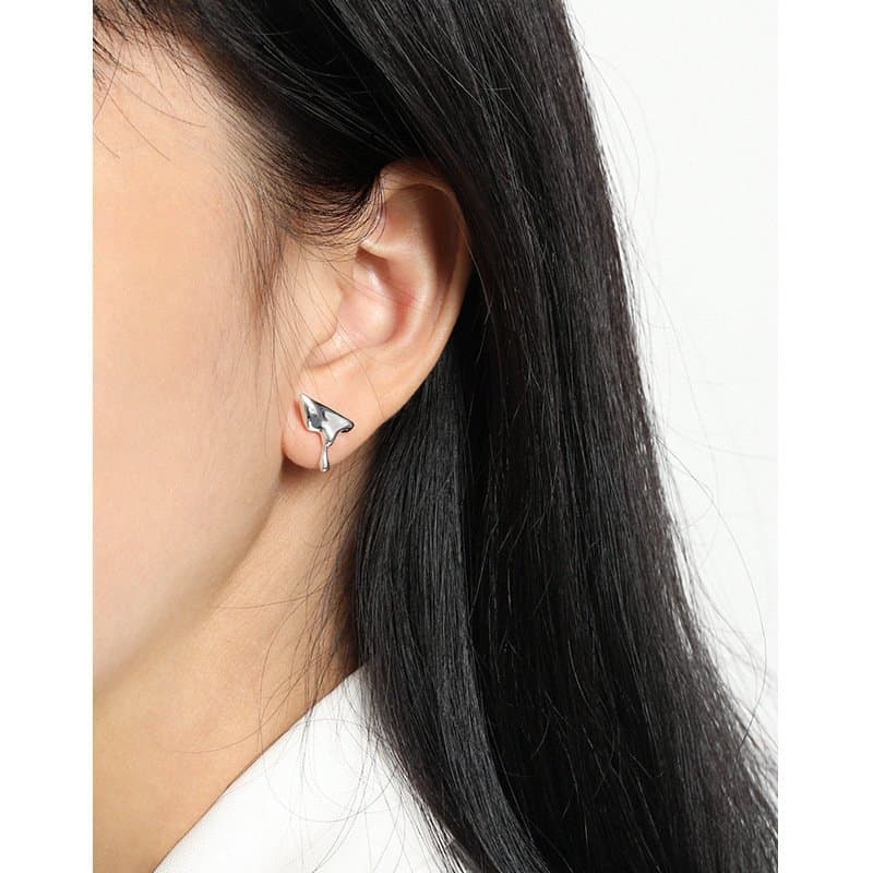 Irregular Dropping Water Asymmetric 925 Sterling Silver Stud Earrings