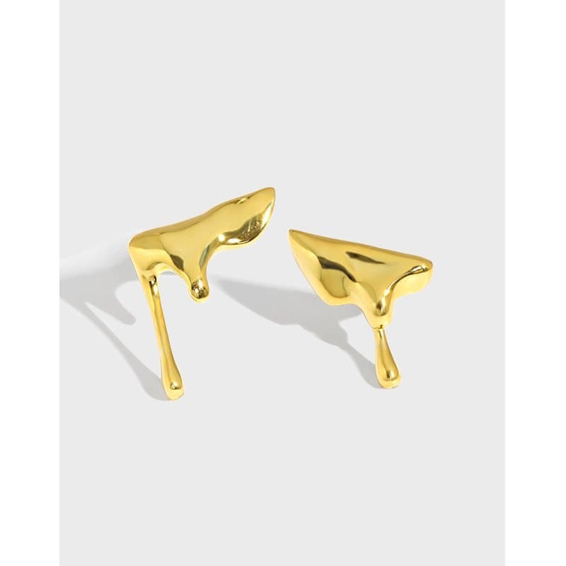 Irregular Dropping Water Asymmetric 925 Sterling Silver Stud Earrings