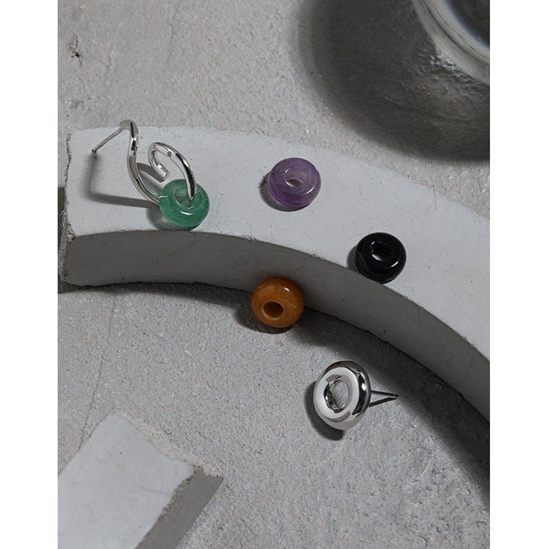 Asymmetric Geometric Natural Agate Circles 925 Sterling Silver Stud Earrings