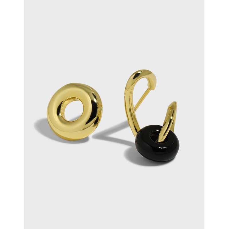 Asymmetric Geometric Natural Agate Circles 925 Sterling Silver Stud Earrings