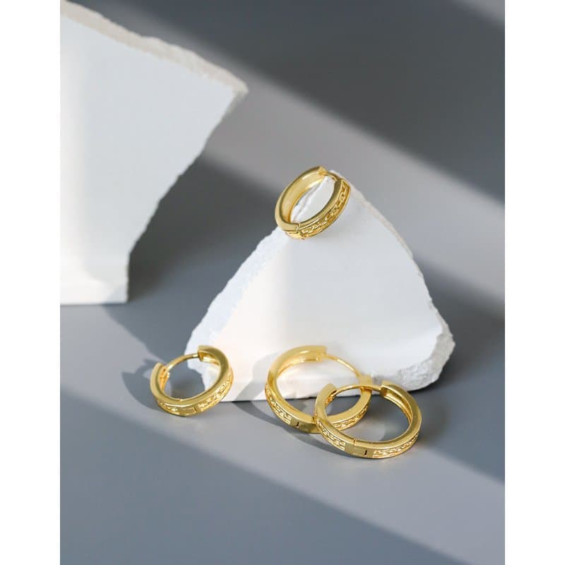 Chain Pattern 925 Sterling Silver Huggie Hoop Earrings