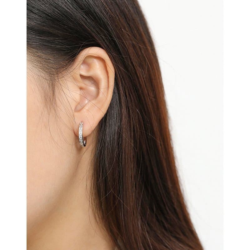 Chain Pattern 925 Sterling Silver Huggie Hoop Earrings