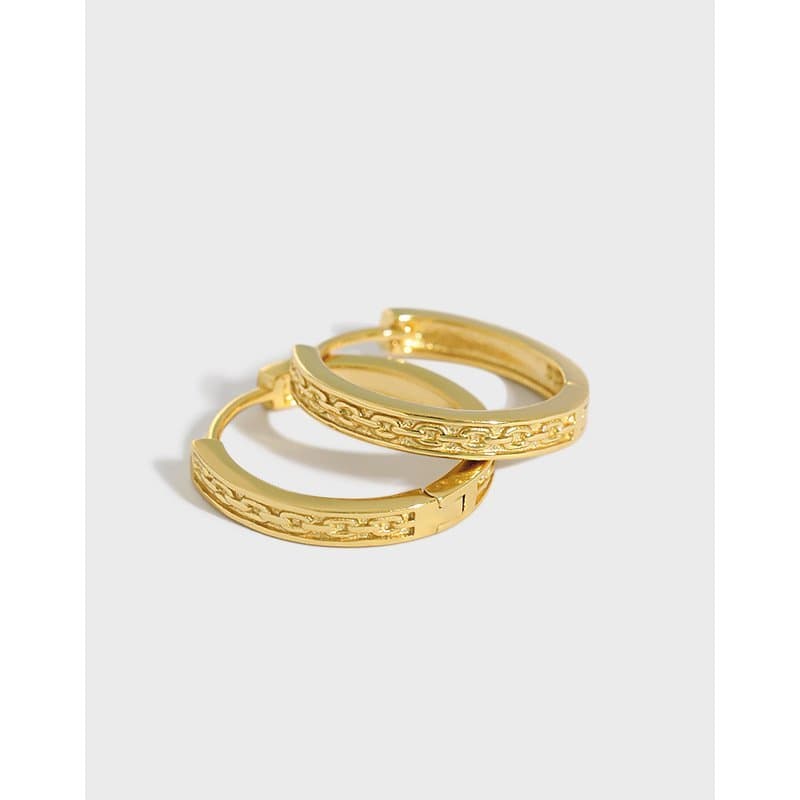 Chain Pattern 925 Sterling Silver Huggie Hoop Earrings