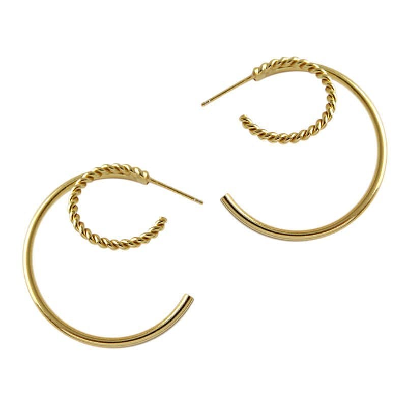Double Layers Twisted 925 Sterling Silver Hoop Earrings