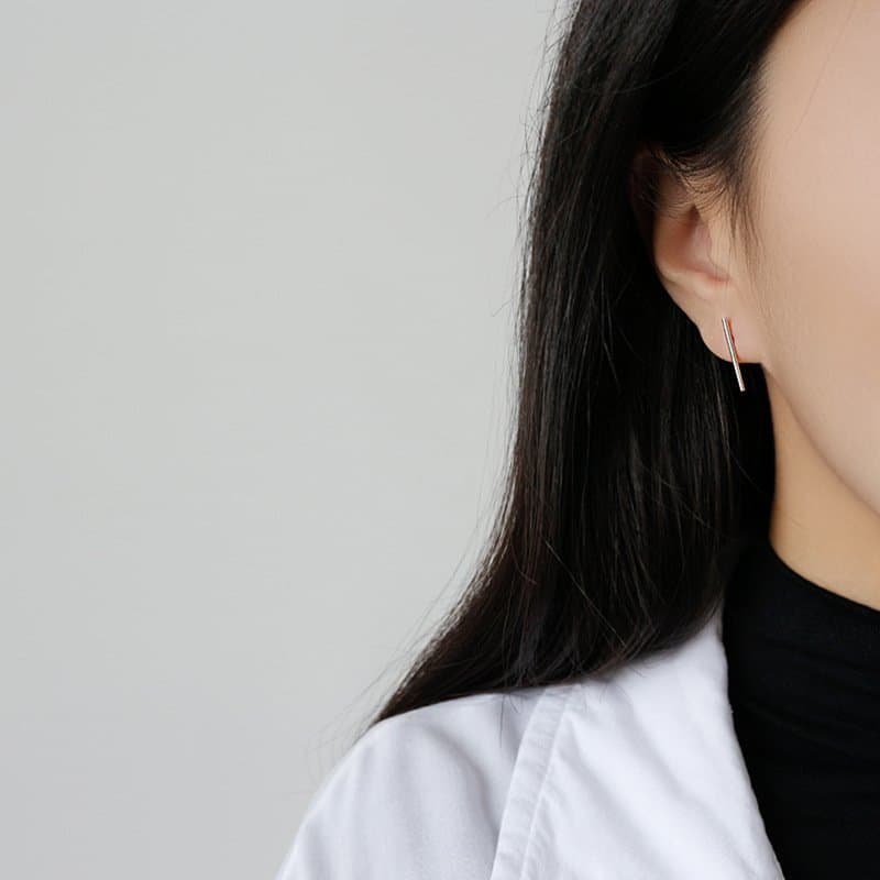 Minimalist Geometric Strip 925 Sterling Silver Stud Earrings