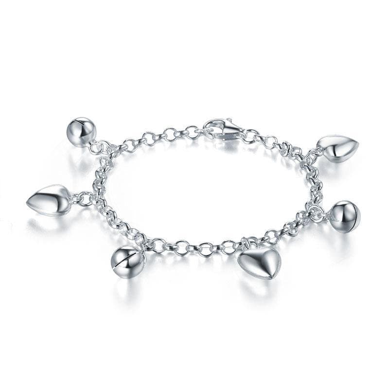 Kids Solid 925 Sterling Silver Dangle Hearts Bracelet