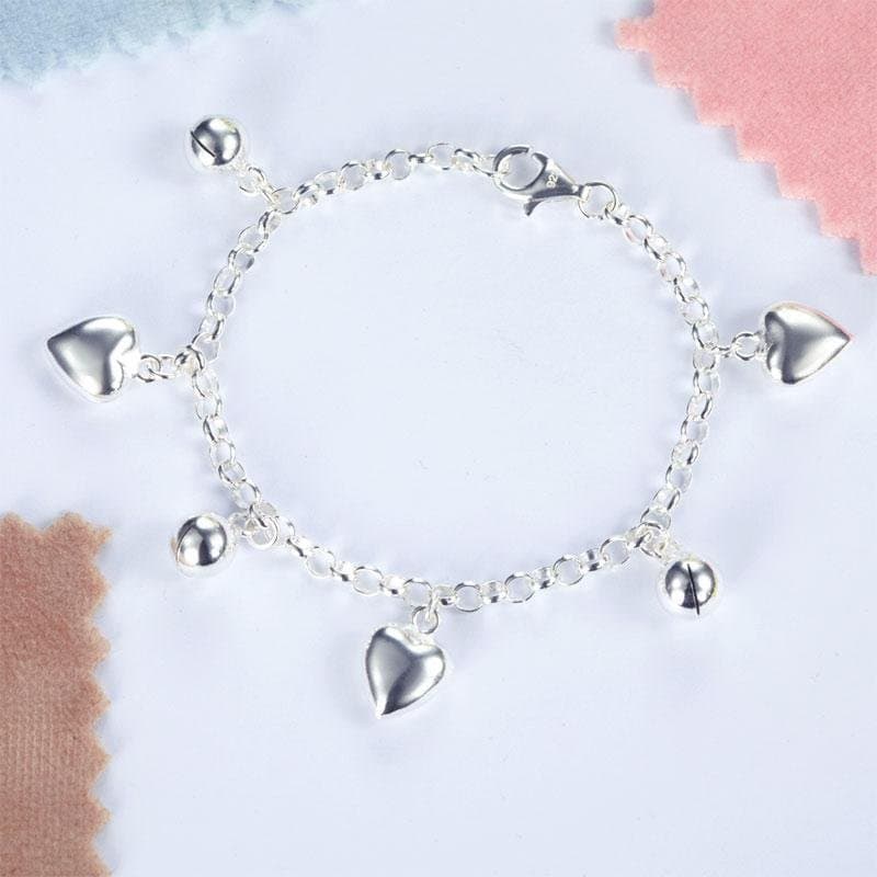 Kids Solid 925 Sterling Silver Dangle Hearts Bracelet