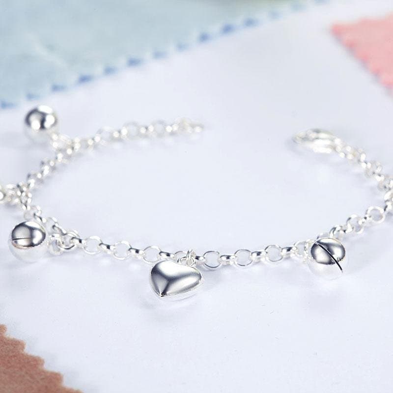 Kids Solid 925 Sterling Silver Dangle Hearts Bracelet