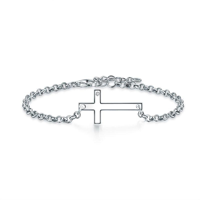 Solid 925 Sterling Silver Bracelet Cross