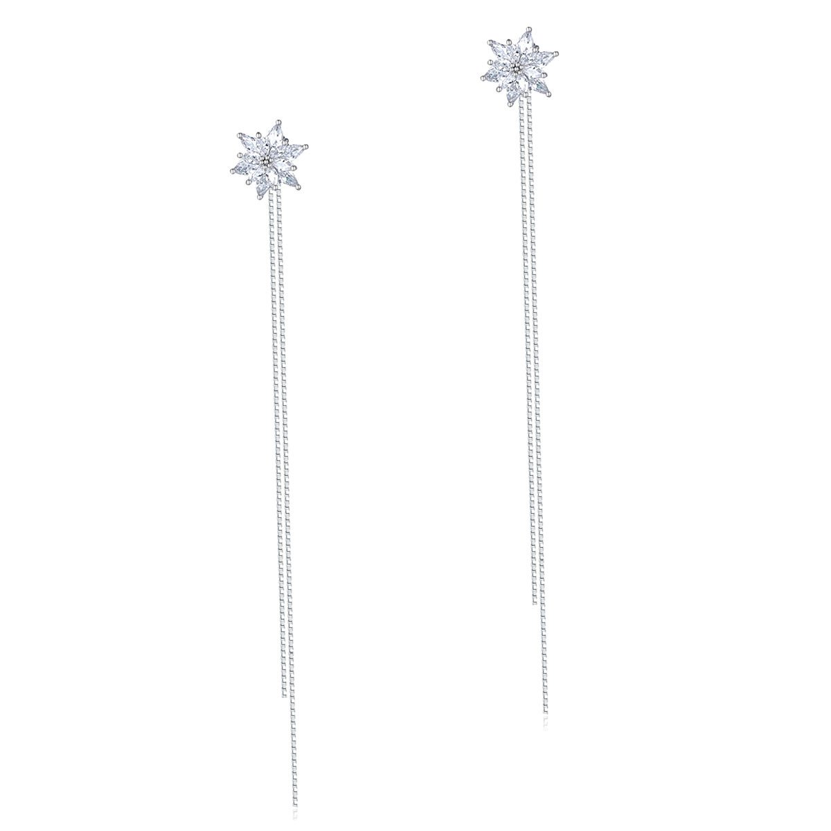 Sterling Silver Flowers Created Diamond Earrings