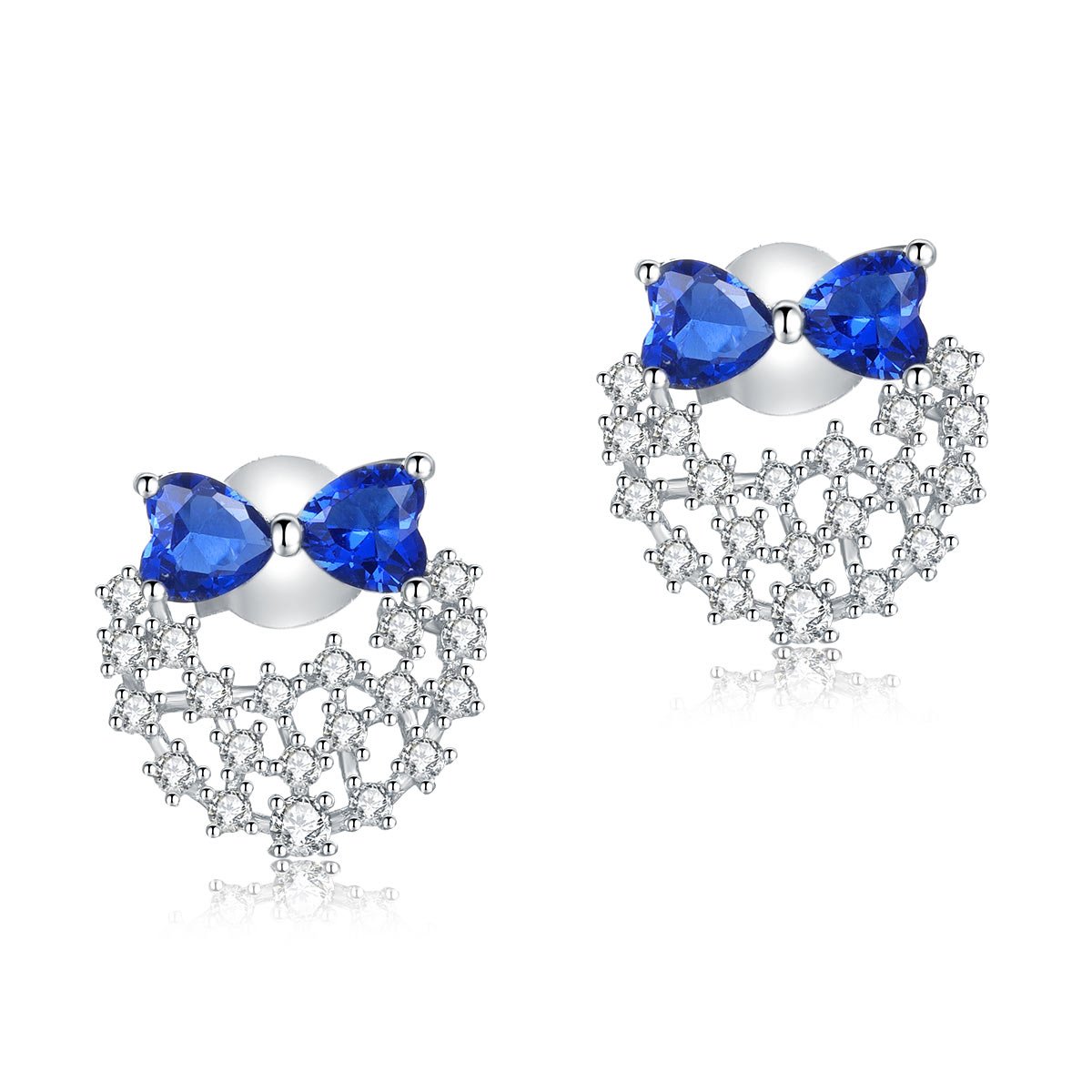 Solid 925 Sterling Silver Stud Earrings Blue Created Diamonds